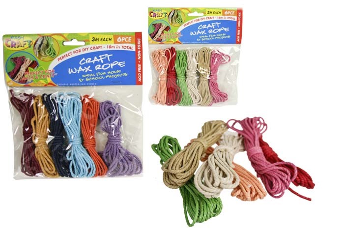 Craft Wax Cord 6 Cols x 3m each/pk